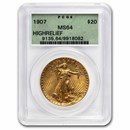 1907 $20 St Gaudens Gold High Relief Wire Edge MS-64 PCGS