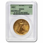 1907 $20 St Gaudens Gold High Relief Wire Edge MS-64 PCGS