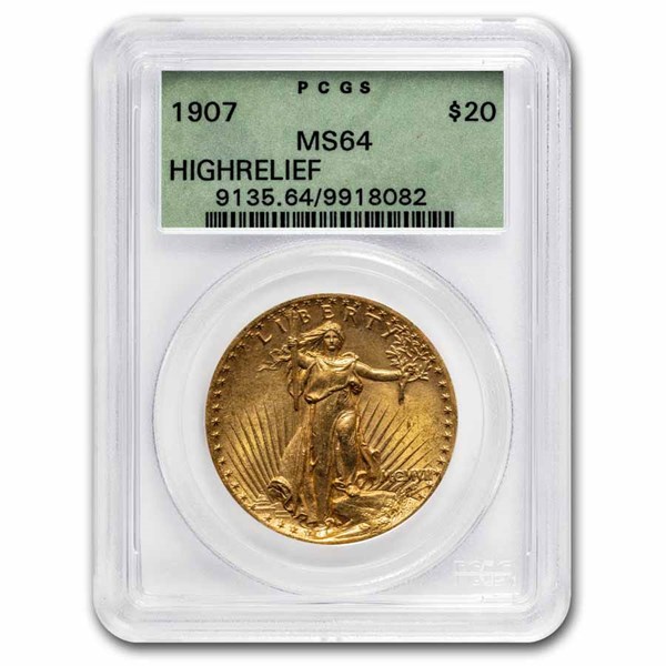 Buy 1907 $20 St Gaudens Gold High Relief Wire Edge MS-64 PCGS | APMEX