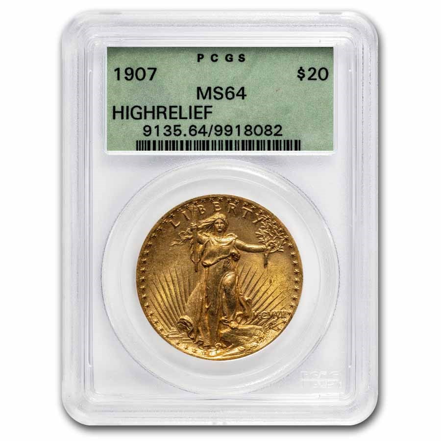 1907 $20 St Gaudens Gold High Relief Wire Edge MS-64 PCGS
