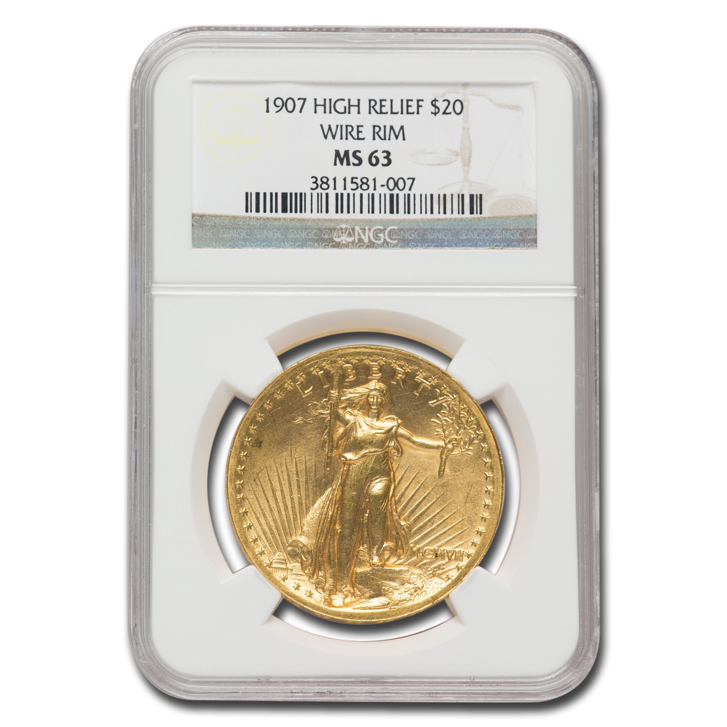 Buy 1907 $20 St Gaudens Gold High Relief Wire Rim MS-63 NGC | APMEX