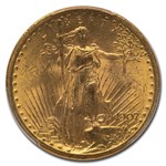 1907 $20 St Gaudens Gold No Motto MS-63 PCGS (Rough Rider)