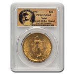 1907 $20 St Gaudens Gold No Motto MS-63 PCGS (Rough Rider)