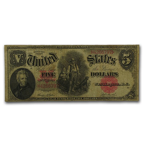 1907 $5.00 Legal Tender Andrew Jackson/Woodchopper VG (Fr#88) 1907 $5.00 Legal Tender Andrew Jackson/Woodchopper VG (Fr#88)