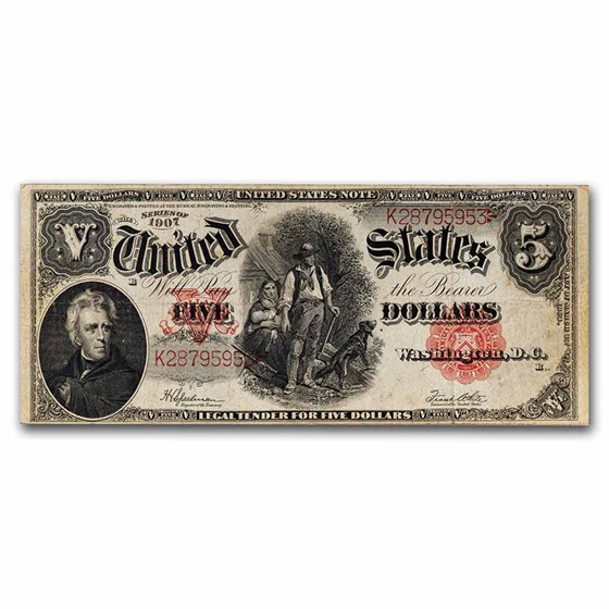 1907 $5.00 Legal Tender Jackson/Woodchopper Fine (Fr#91) 1907 $5.00 Legal Tender Jackson/Woodchopper Fine (Fr#91)