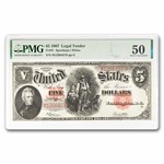 1907 $5.00 Legal Tender Woodchopper AU-50 PMG (Fr#91)