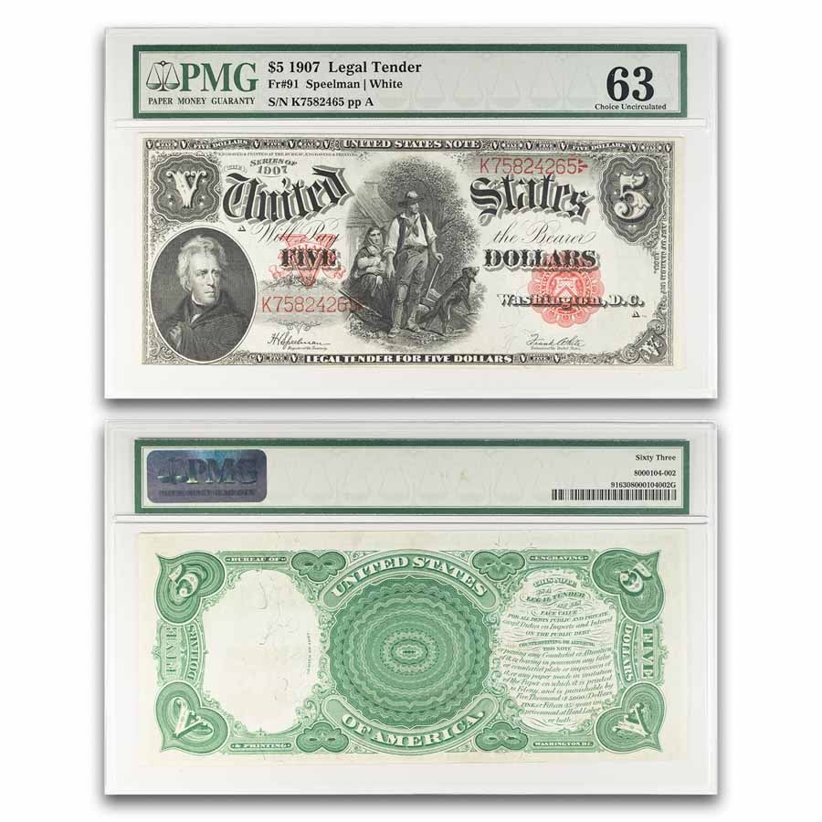 Buy 1907 $5 Legal Tender Woodchopper CU-63 PMG (Fr#91) | APMEX