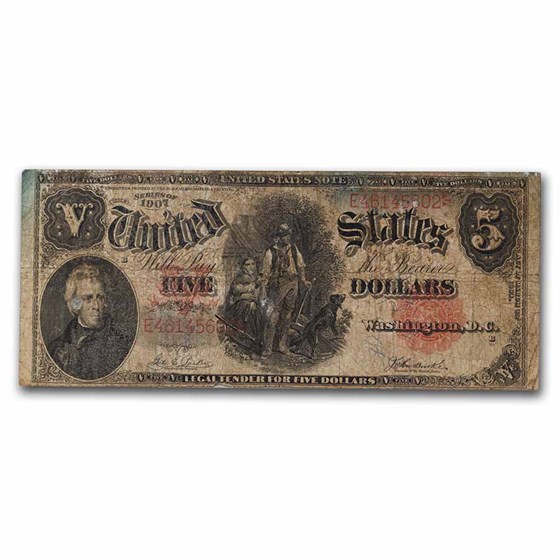1907 $5.00 Legal Tender Woodchopper Cull (Fr#TBD) 1907 $5.00 Legal Tender Woodchopper Cull (Fr#TBD)