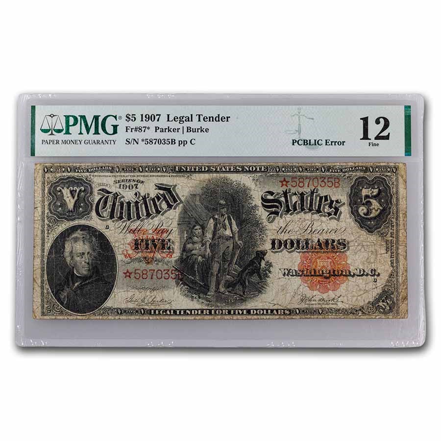 1907* $5.00 Legal Tender Woodchopper F-12 PMG (Fr#87*) Star Note