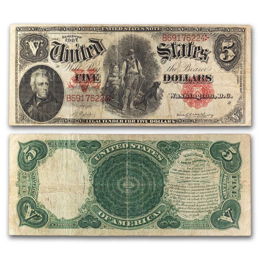 1907 $5.00 Legal Tender Woodchopper Fine (Fr#85)
