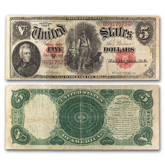 1907 $5.00 Legal Tender Woodchopper Fine (Fr#85) 1907 $5.00 Legal Tender Woodchopper Fine (Fr#85)