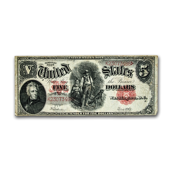 1907 $5.00 Legal Tender 'Woodchopper' Fine 1907 $5.00 Legal Tender 'Woodchopper' Fine