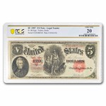 1907 $5.00 Legal Tender Woodchopper VF-20 PCGS (Fr#88)