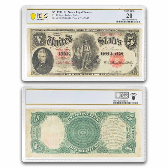 1907 $5.00 Legal Tender Woodchopper VF-20 PCGS (Fr#88)