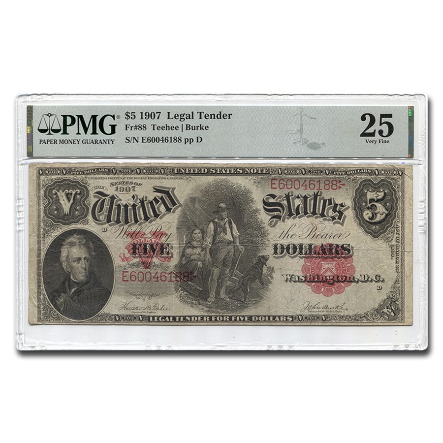 1907 $5.00 Legal Tender Woodchopper VF-25 PMG (Fr#88)