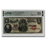 1907 $5.00 Legal Tender Woodchopper VF-25 PMG (Fr#91)