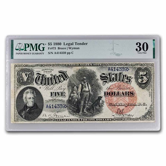 1907 $5.00 Legal Tender Woodchopper VF-30 PMG (Fr#73) 1907 $5.00 Legal Tender Woodchopper VF-30 PMG (Fr#73)