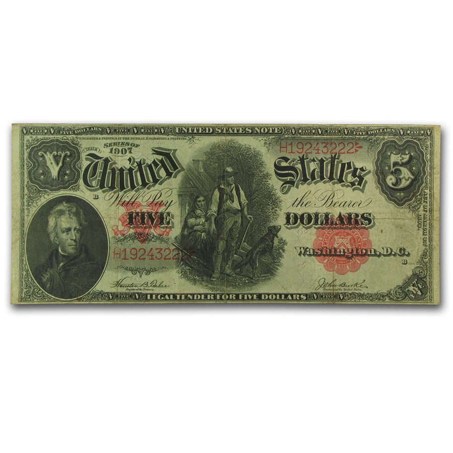 1907 $5.00 Legal Tender Woodchopper VF (Fr#88)