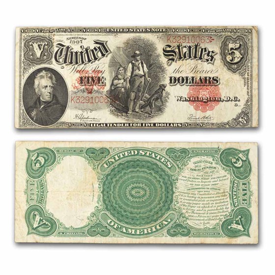 1907 $5.00 Legal Tender Woodchopper VF (Fr#91) Details