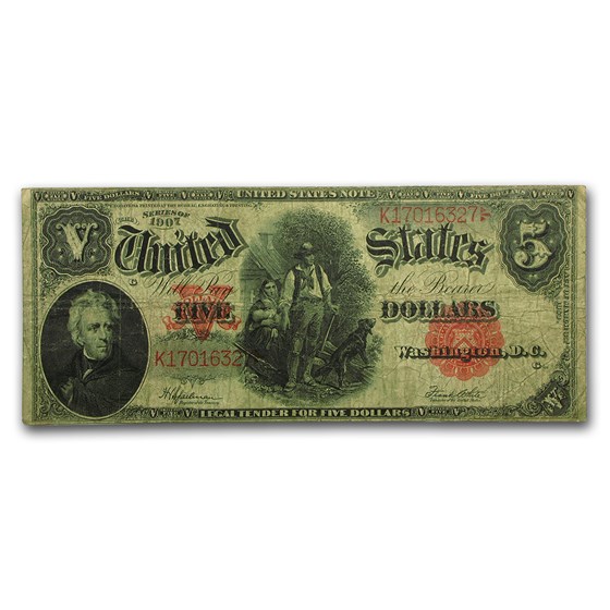 1907 $5.00 Legal Tender Woodchopper VF+ (Fr#91) 1907 $5.00 Legal Tender Woodchopper VF+ (Fr#91)