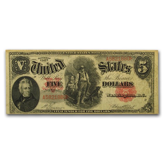 1907 $5.00 Legal Tender Woodchopper VF 1907 $5.00 Legal Tender Woodchopper VF