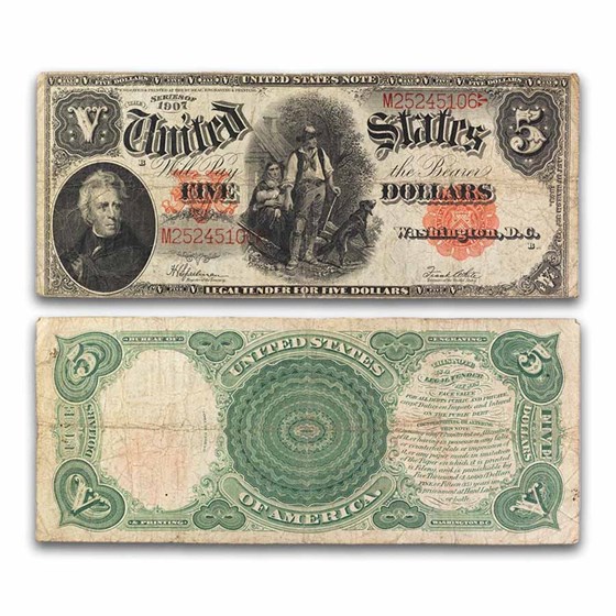 1907 $5 Legal Tender Woodchopper Fine (Fr#91) PCBLIC 1907 $5 Legal Tender Woodchopper Fine (Fr#91) PCBLIC