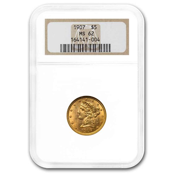 1907 $5 Liberty Gold Half Eagle MS-62 NGC 1907 $5 Liberty Gold Half Eagle MS-62 NGC