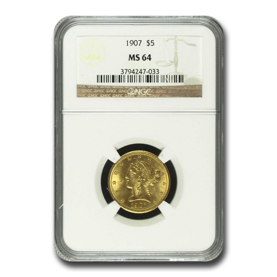 1907 $5 Liberty Gold Half Eagle MS-64 NGC