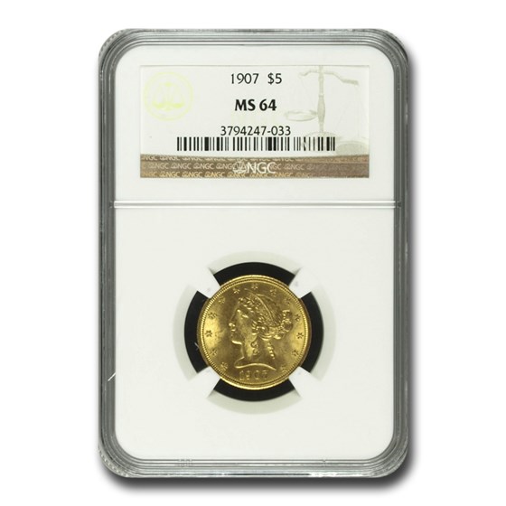 1907 $5 Liberty Gold Half Eagle MS-64 NGC 1907 $5 Liberty Gold Half Eagle MS-64 NGC