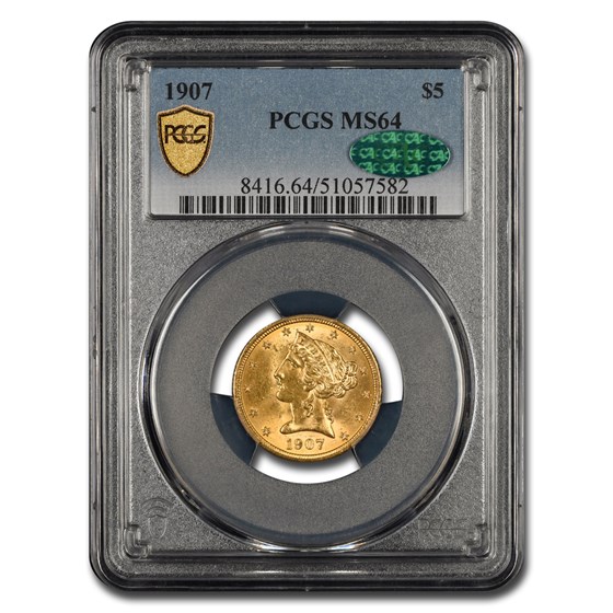 1907 $5 Liberty Gold Half Eagle MS-64 PCGS CAC 1907 $5 Liberty Gold Half Eagle MS-64 PCGS CAC