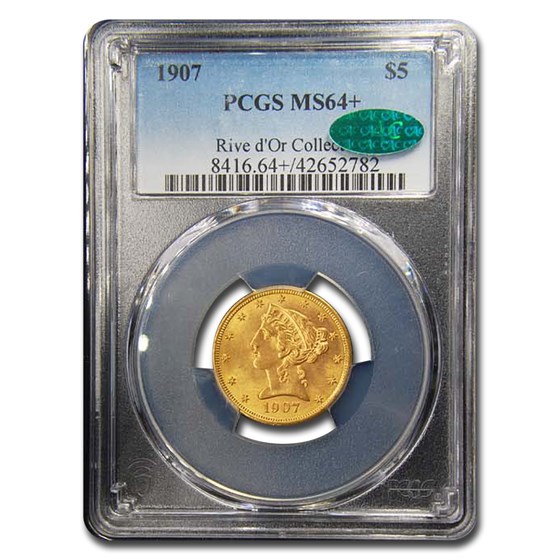 1907 $5 Liberty Gold Half Eagle MS-64+ PCGS CAC 1907 $5 Liberty Gold Half Eagle MS-64+ PCGS CAC