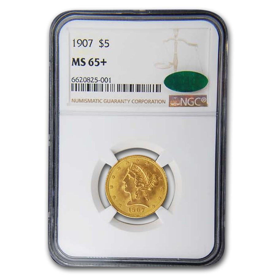 1907 $5 Liberty Gold Half Eagle MS-65+ NGC CAC
