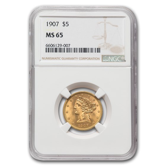 1907 $5 Liberty Gold Half Eagle MS-65 NGC 1907 $5 Liberty Gold Half Eagle MS-65 NGC