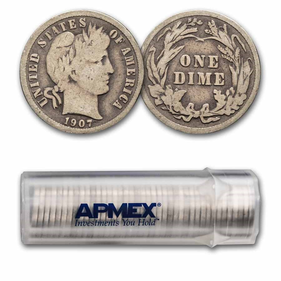 1907 Barber Dime 50-Coin Roll Avg Circ