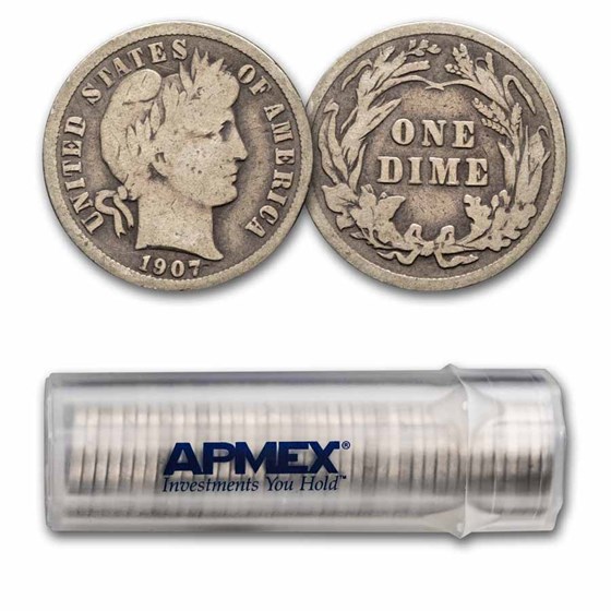 1907 Barber Dime 50-Coin Roll Avg Circ 1907 Barber Dime 50-Coin Roll Avg Circ