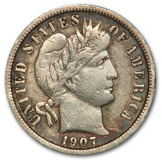 1907 Barber Dime Fine 1907 Barber Dime Fine