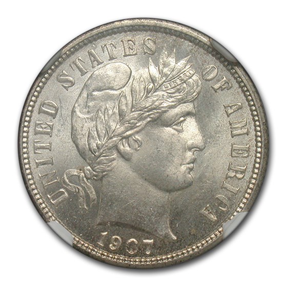 1907 Barber Dime MS-64+ NGC 1907 Barber Dime MS-64+ NGC