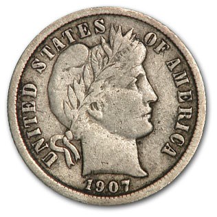 1907 Barber Dime VF 1907 Barber Dime VF