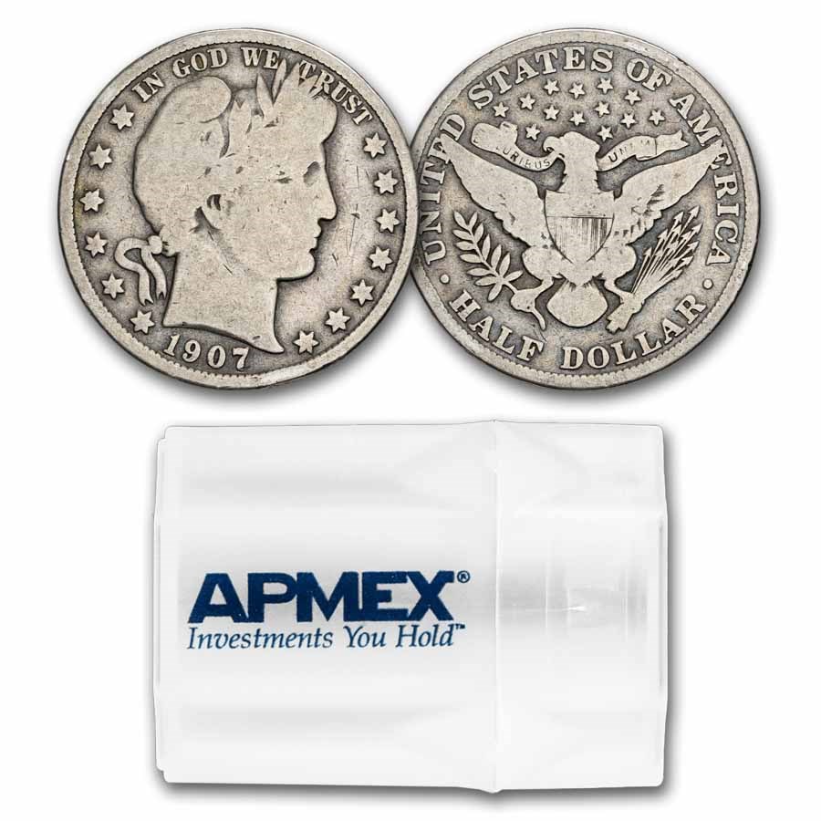 1907 Barber Half Dollar 20-Coin Roll Avg Circ