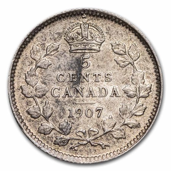 1907 Canada Silver 5 Cents Edward VII AU 1907 Canada Silver 5 Cents Edward VII AU