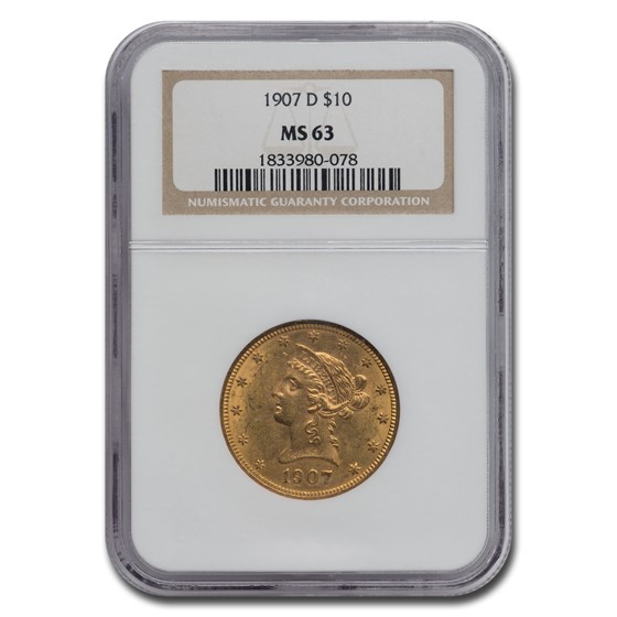 1907-D $10 Liberty Gold Eagle MS-63 NGC 1907-D $10 Liberty Gold Eagle MS-63 NGC