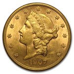 1907-D $20 Liberty Gold Double Eagle AU