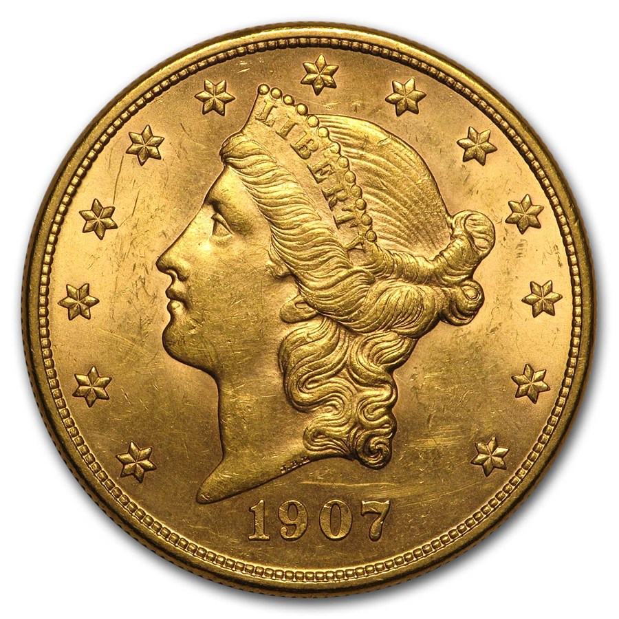 1907-D $20 Liberty Gold Double Eagle AU