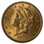 1907-D $20 Liberty Gold Double Eagle BU