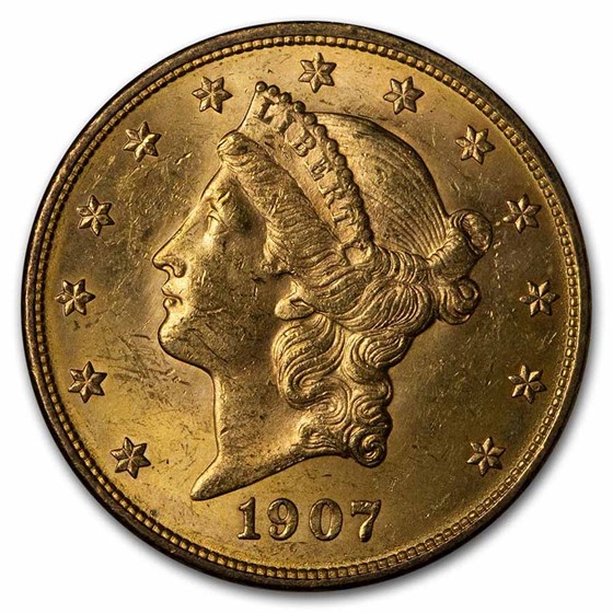 1907-D $20 Liberty Gold Double Eagle BU