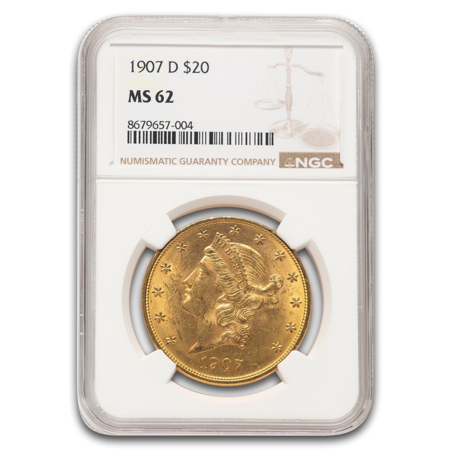1907-D $20 Liberty Gold Double Eagle MS-62 NGC