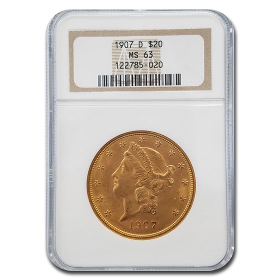 1907-D $20 Liberty Gold Double Eagle MS-63 NGC 1907-D $20 Liberty Gold Double Eagle MS-63 NGC