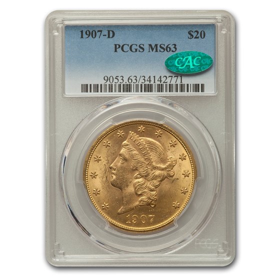 1907-D $20 Liberty Gold Double Eagle MS-63 PCGS CAC 1907-D $20 Liberty Gold Double Eagle MS-63 PCGS CAC