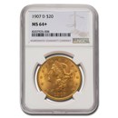 1907-D $20 Liberty Gold Double Eagle MS-64+ NGC
