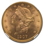 1907-D $20 Liberty Gold Double Eagle MS-65+ NGC